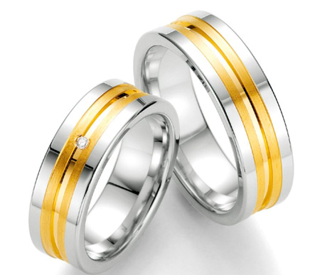 Двухцветные серебряные обручальные кольца с позолотой на заказ (Вес пары: 12 гр.)