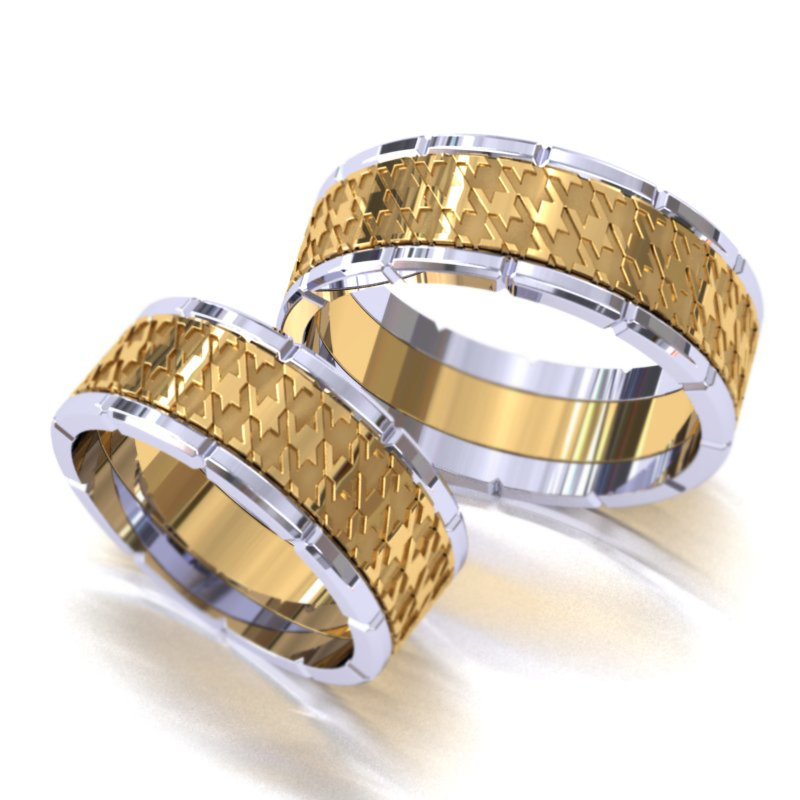 Обручальные кольца Сегмент из жёлто-белого золота на заказ (Вес пары 16,5 гр.)