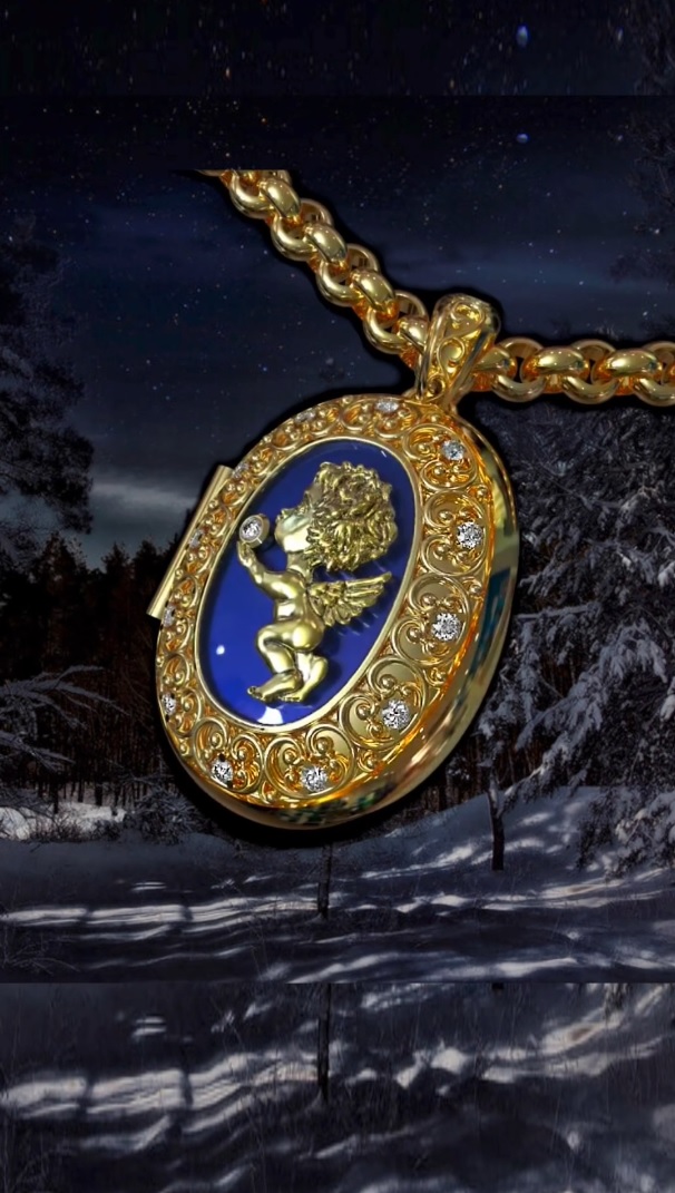Золотой медальон с бриллиантами и эмалью