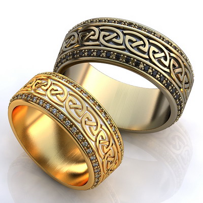 Обручальные кольца с орнаментом и бриллиантами на заказ (Вес пары: 14 гр.)