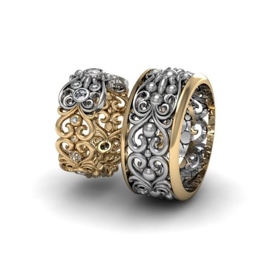 Эксклюзивные ажурные обручальные кольца с бриллиантами на заказ  (Вес пары: 9 гр.)