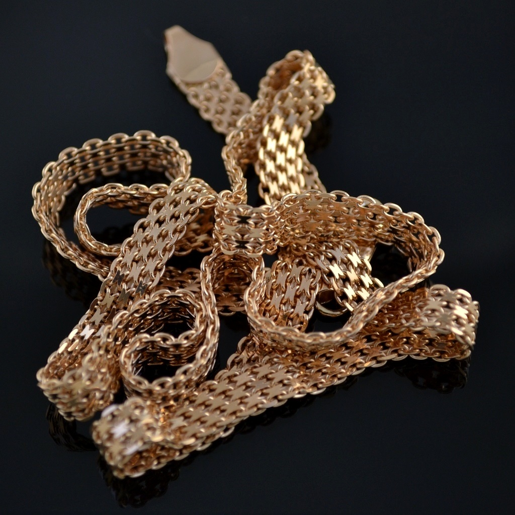 Золотая цепочка эксклюзивное плетение Бисмарк в четыре нити из одинарной якорной на заказ (цена за грамм)