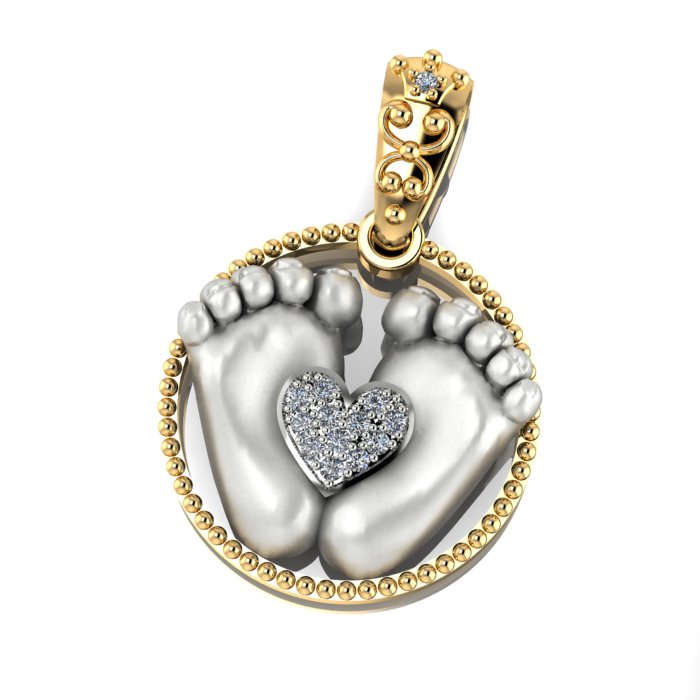 Кулон с двумя ножками ребёнка, с сердечком и с бриллиантами (Вес: 4 гр.)