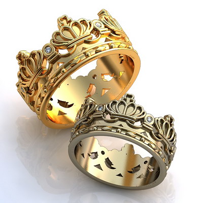 Обручальные кольца корона с бриллиантами на заказ (Вес пары: 14 гр.)