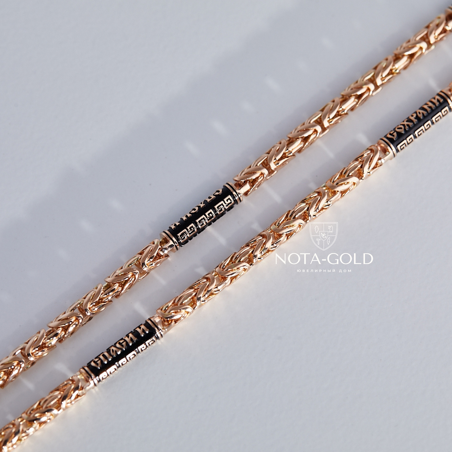Золотая цепочка плетения Лисий Хвост с личной гравировкой на вставках