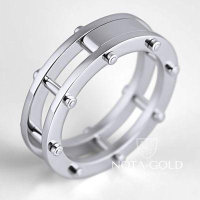 Мужское составное кольцо из белого золота (Вес 6,5 гр.)