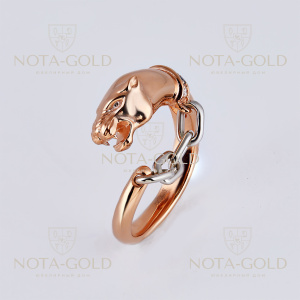 Кольцо Пантера из красного и белого золота с бриллиантами (Вес 7,7 гр.)