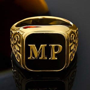 Мужская печатка из желтого золота с агатом и инициалами (Вес 25,6 гр.)