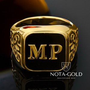 Мужская печатка из желтого золота с агатом и инициалами (Вес 25,6 гр.)