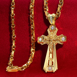 Нательный крупный крест из желтого золота с бриллиантами (Вес 21 гр.)