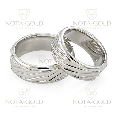 Обручальные кольца с фактурной поверхностью из белого золота на заказ (Вес пары: 14 гр.)