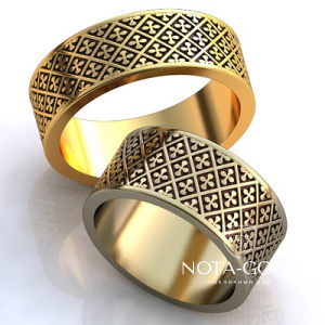 Обручальные кольца двухцветные с орнаментом на заказ (Вес пары: 16 гр.)