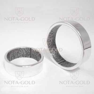 Обручальные кольца с отпечатками пальцев внутри кольца на заказ (Вес пары: 14 гр.)