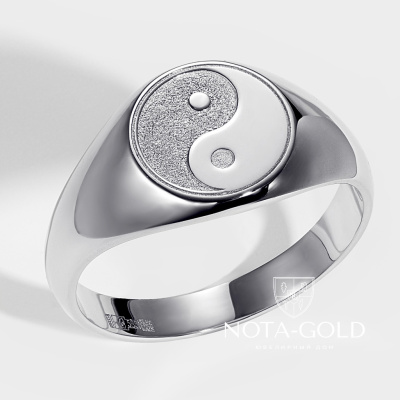 Кольцо печатка Инь и Ян из белого золота (Вес 8 гр.)