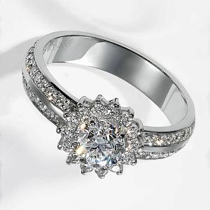 Помолвочное кольцо Малинка из белого золота с искусственными бриллиантами (Вес 3,5 гр.)