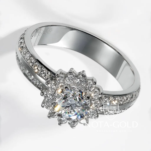 Помолвочное кольцо Малинка из белого золота с искусственными бриллиантами (Вес 3,5 гр.)