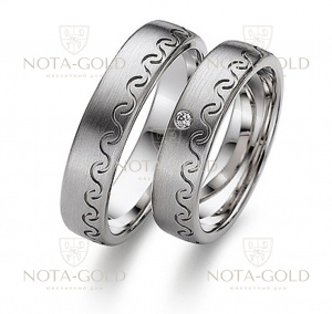 Обручальные кольца с орнаментом и бриллиантом на заказ (Вес пары: 12 гр.)