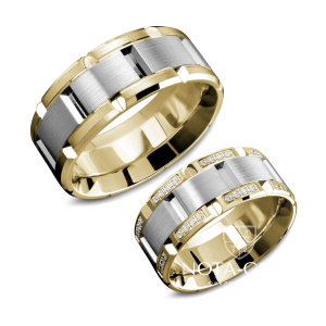 Широкие обручальные кольца в виде браслета из белого и желтого золота с бриллиантами (Вес пары: 23 гр.)