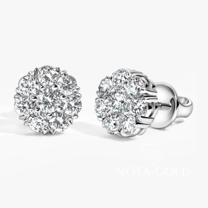 Женские золотые серьги-пусеты из белого золота с бриллиантами (Вес 3 гр.)