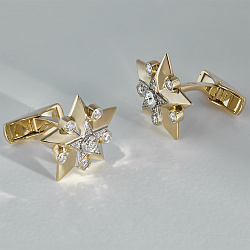 Запонки звёзды из жёлтого золота с бриллиантами (Вес: 12,2 гр.)