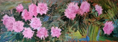 Картина натюрморт маслом на холсте - цветы пионы 152x45 см
