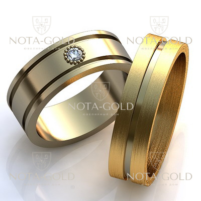 Гладкие обручальные кольца с бриллиантами на заказ i918 (Вес пары: 10 гр.)