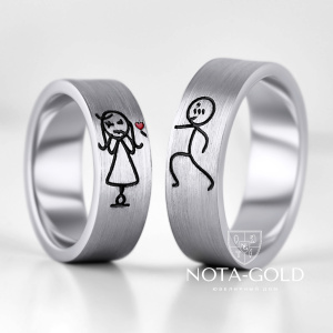 Оригинальные обручальные кольца с эмалью мальчик дарит девочке своё сердце (Вес пары: 19,5 гр.)