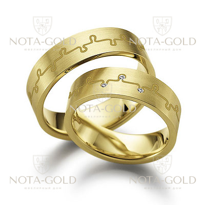 Обручальные кольца из жёлтого золота на заказ кардиограмма сердца - пульс (Вес пары: 14 гр.)