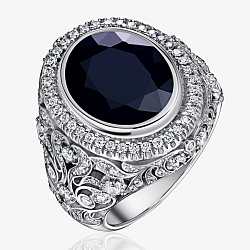Эксклюзивный мужской, женский золотой перстень с сапфиром и бриллиантами (Вес: 26,8 гр.)
