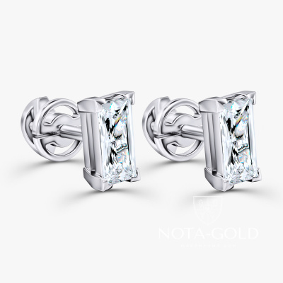 Серьги пусеты из белого золота с бриллиантами формы Багет (Вес 1,3 гр.)