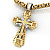 Золотой крест ручной работы с ликами святых, сапфирами и бриллиантами (Вес 16 гр.)