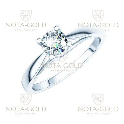 Женское кольцо из белого золота с одним бриллиантом 0.4 карата в четырёх лапках (Вес: 3 гр.)