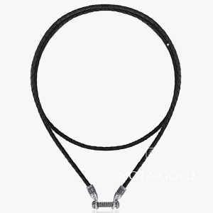 Кожаный шнур с концевиками из белого золота под подвеску (Вес 6,3 гр.)