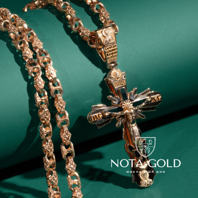 Нательный православный крест из красного золота с эмалью (Вес 30 гр.)