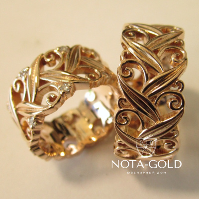 Обручальные кольца с узором в растительном стиле (Вес пары: 17,5 гр.)