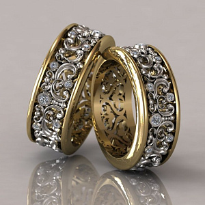 Парные обручальные кольца с ажурным узором на заказ  (Вес пары: 17 гр.)