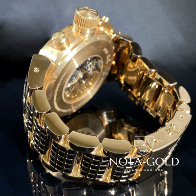 Браслет для часов из жёлтого золота 750 пробы с черными бриллиантами и гравировкой (Вес 156 гр.)