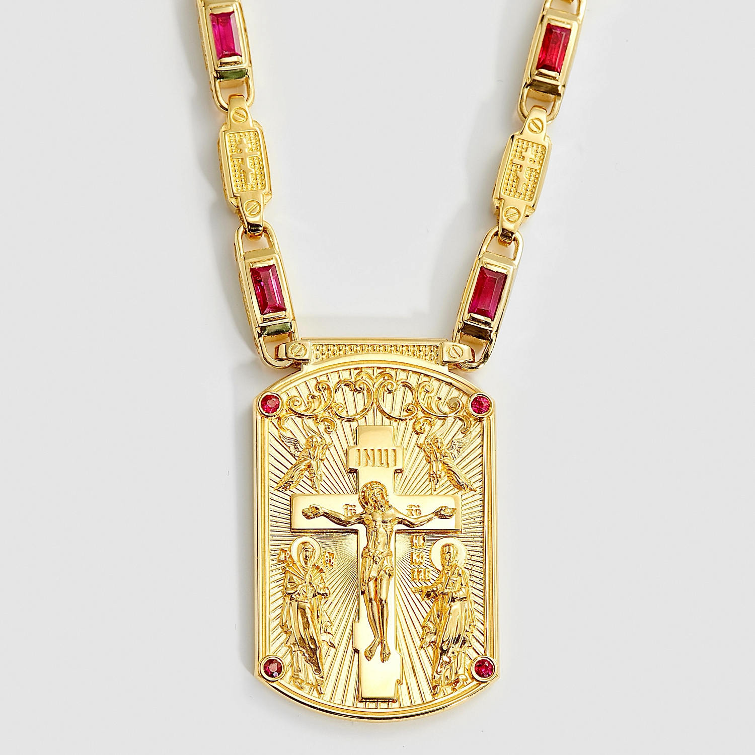 Нательная иконка жетон из красного золота с рубинами