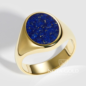 Женское кольцо печатка из желтого золота с лазуритом (Вес 4,3 гр.)