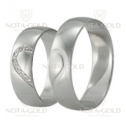 Обручальные кольца из белого золота с бриллиантами на заказ половинки сердца (Вес пары: 12 гр.)