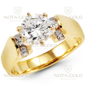 Помолвочное кольцо из желтого золота с пятью бриллиантами 0,76 карат (Вес: 6 гр.)