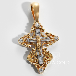 Детский золотой крестик с бриллиантами на крещение (Вес: 2 гр.)