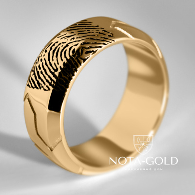 Мужское золотое кольцо с гравировкой и отпечатком пальца (Вес 15,1 гр.)