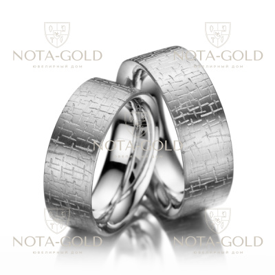 Необычные обручальные кольца с фактурной поверхностью на заказ (Вес пары: 17гр.)
