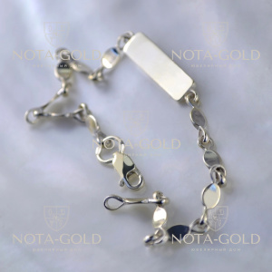 Женский браслет из белого золота с пластиной под гравировку плетение Капля (цена за грамм)