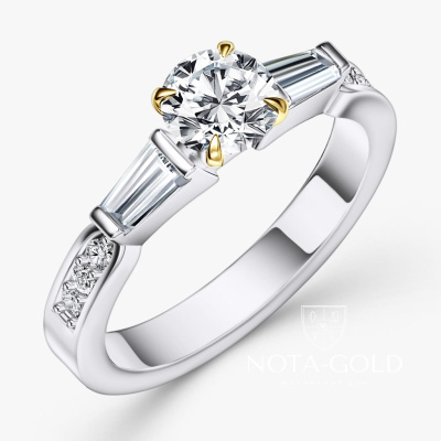 Женское кольцо Луч солнца из двух видов золота с искусственными бриллиантами (Вес 4 гр.)