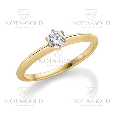 Кольцо из жёлтого золота с одним бриллиантом в 0.2 карат с треугольной шинкой (Вес: 2,5 гр.)