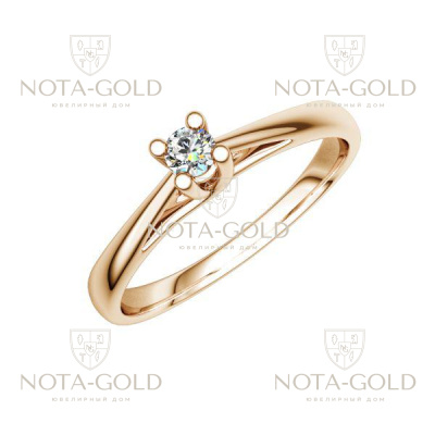Женское кольцо из  красного золота с бриллиантом 0,08 карат на прямых лапках (Вес: 2,5 гр.)