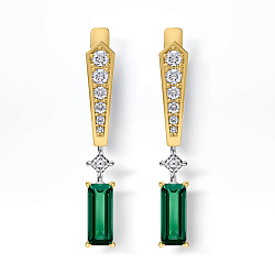 Женские висячие серьги из двух видов золота с бриллиантами и прямоугольными изумрудами (Вес 5,4 гр.)