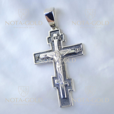 Серебряный православный крест с распятием, чернением и гравировкой Спаси и сохрани (Вес: 10,5 гр.)